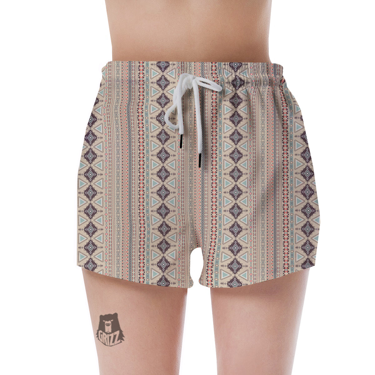 Aztec Beige Print Pattern Women's Shorts-grizzshop