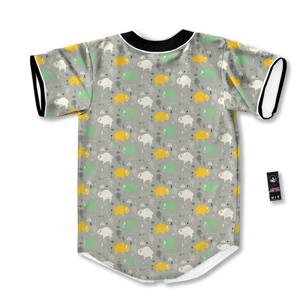 Aztec Bison Print Pattern Baseball Jersey-grizzshop