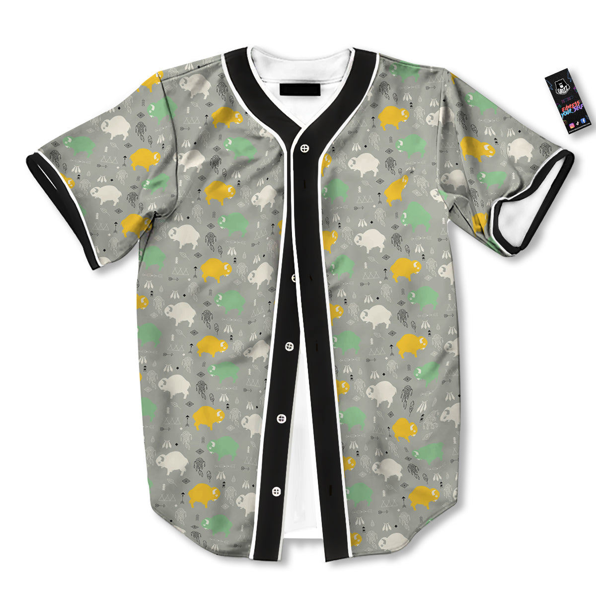 Aztec Bison Print Pattern Baseball Jersey-grizzshop