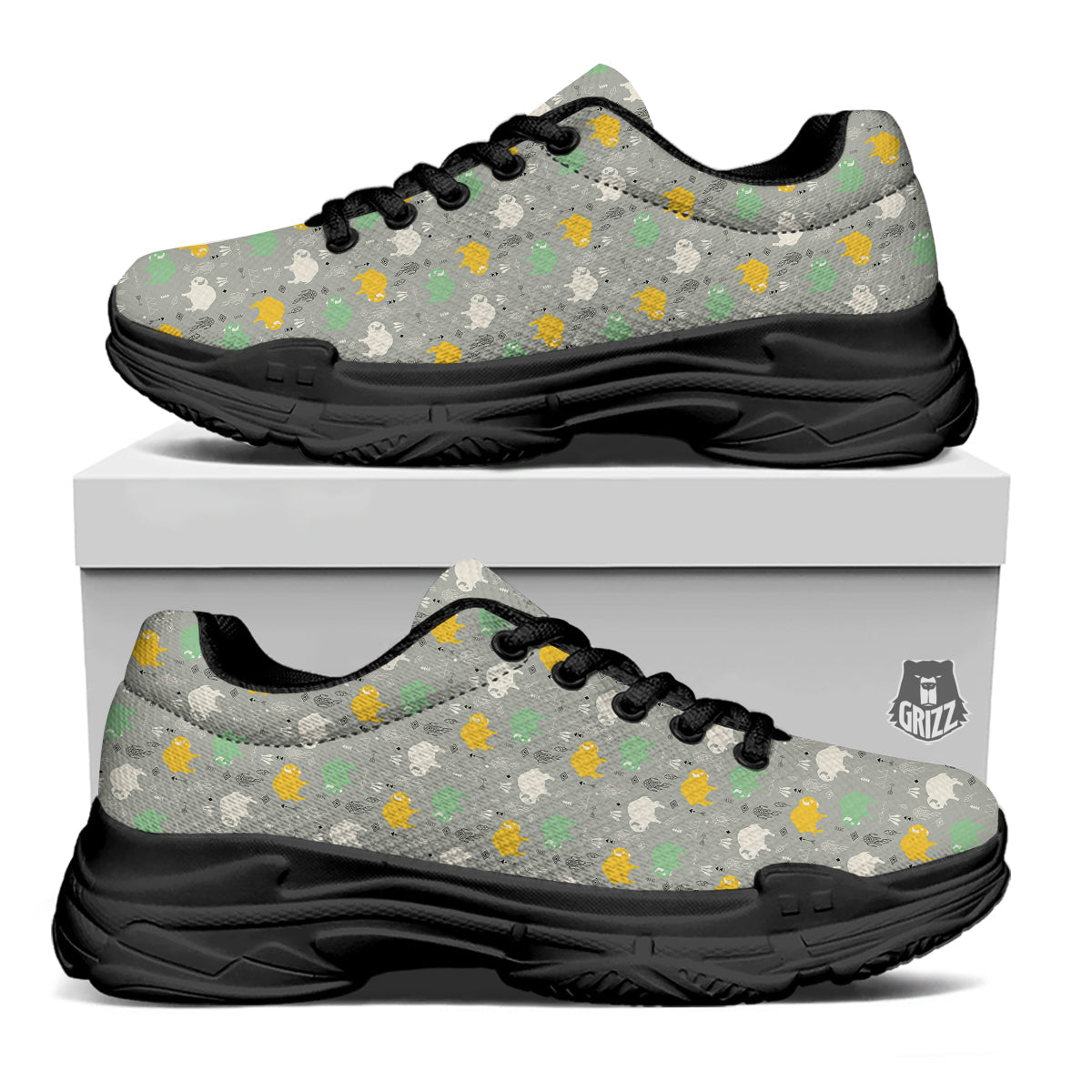 Aztec Bison Print Pattern Black Chunky Shoes-grizzshop