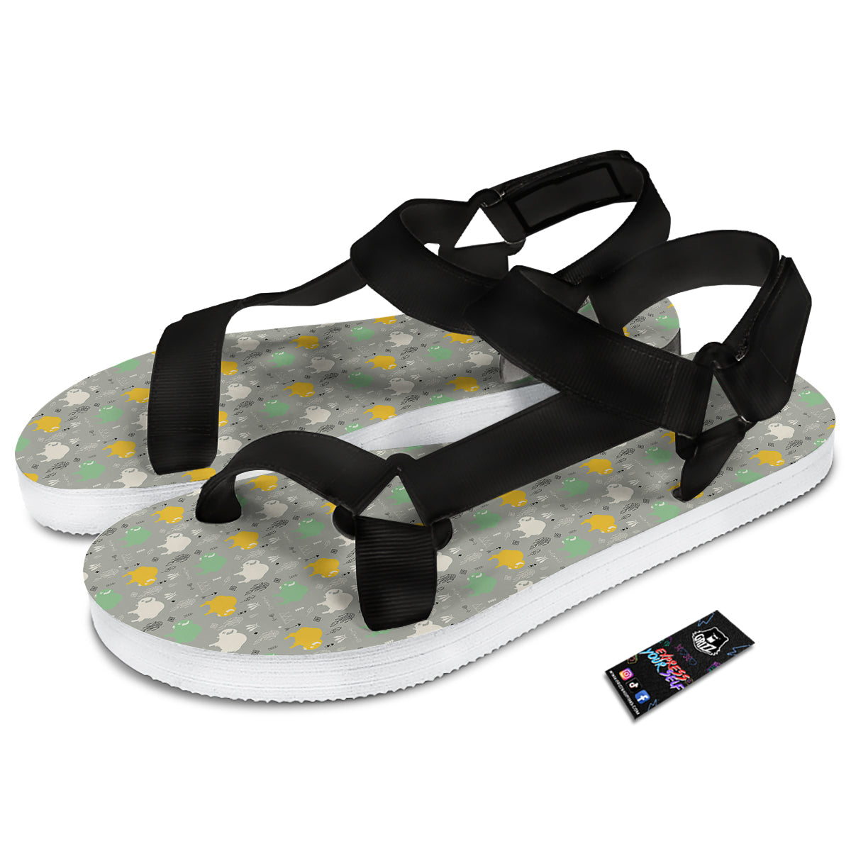 Aztec Bison Print Pattern Black Open Toe Sandals-grizzshop