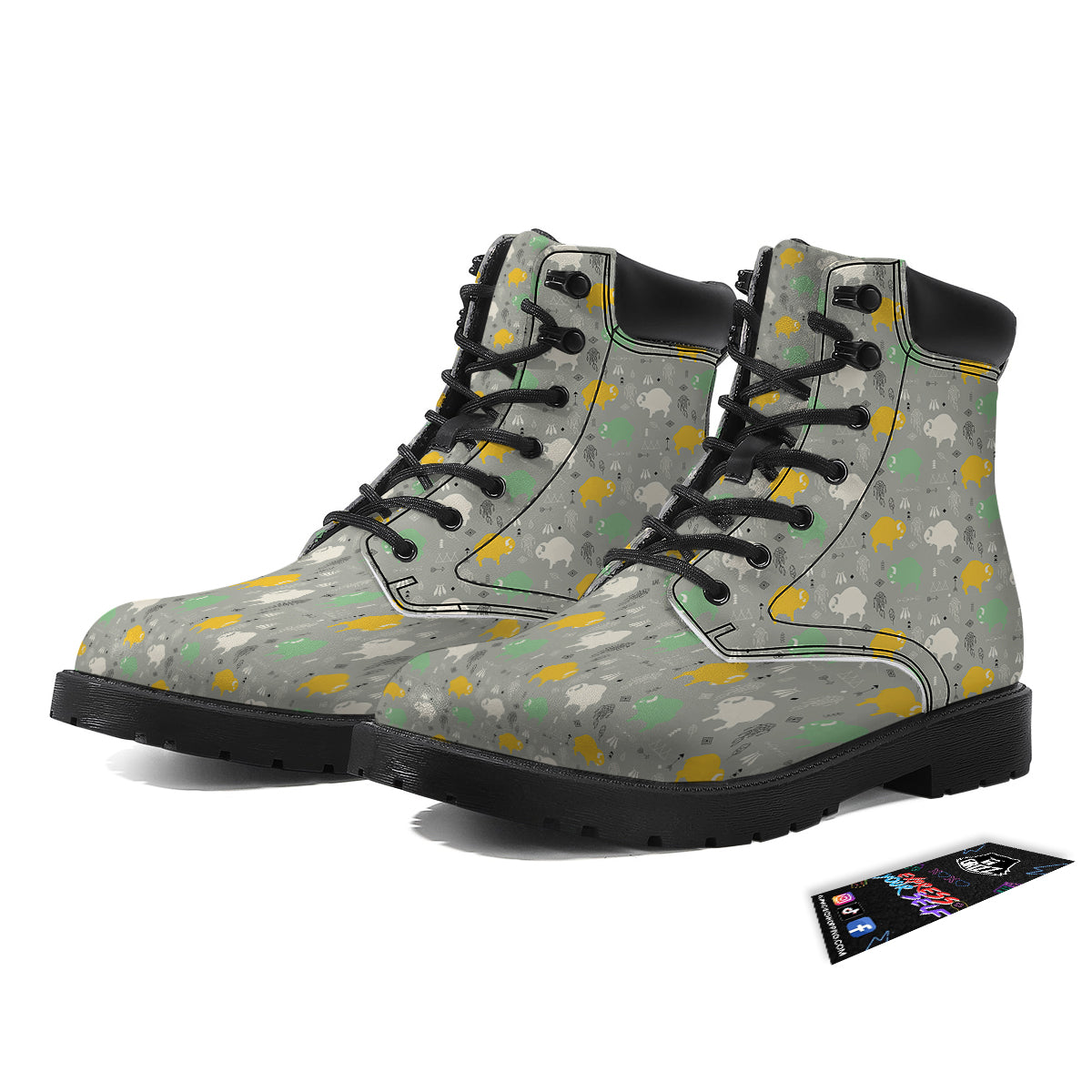 Aztec Bison Print Pattern Boots-grizzshop