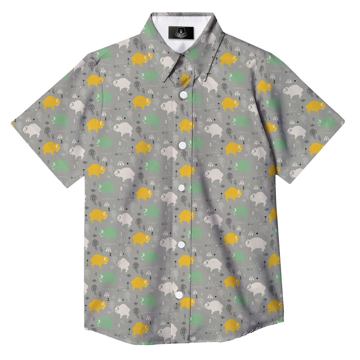Aztec Bison Print Pattern Button Up Shirt-grizzshop