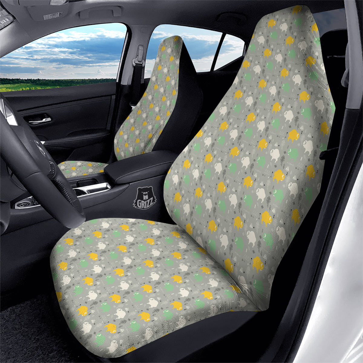 Aztec Bison Print Pattern Car Seat Covers-grizzshop