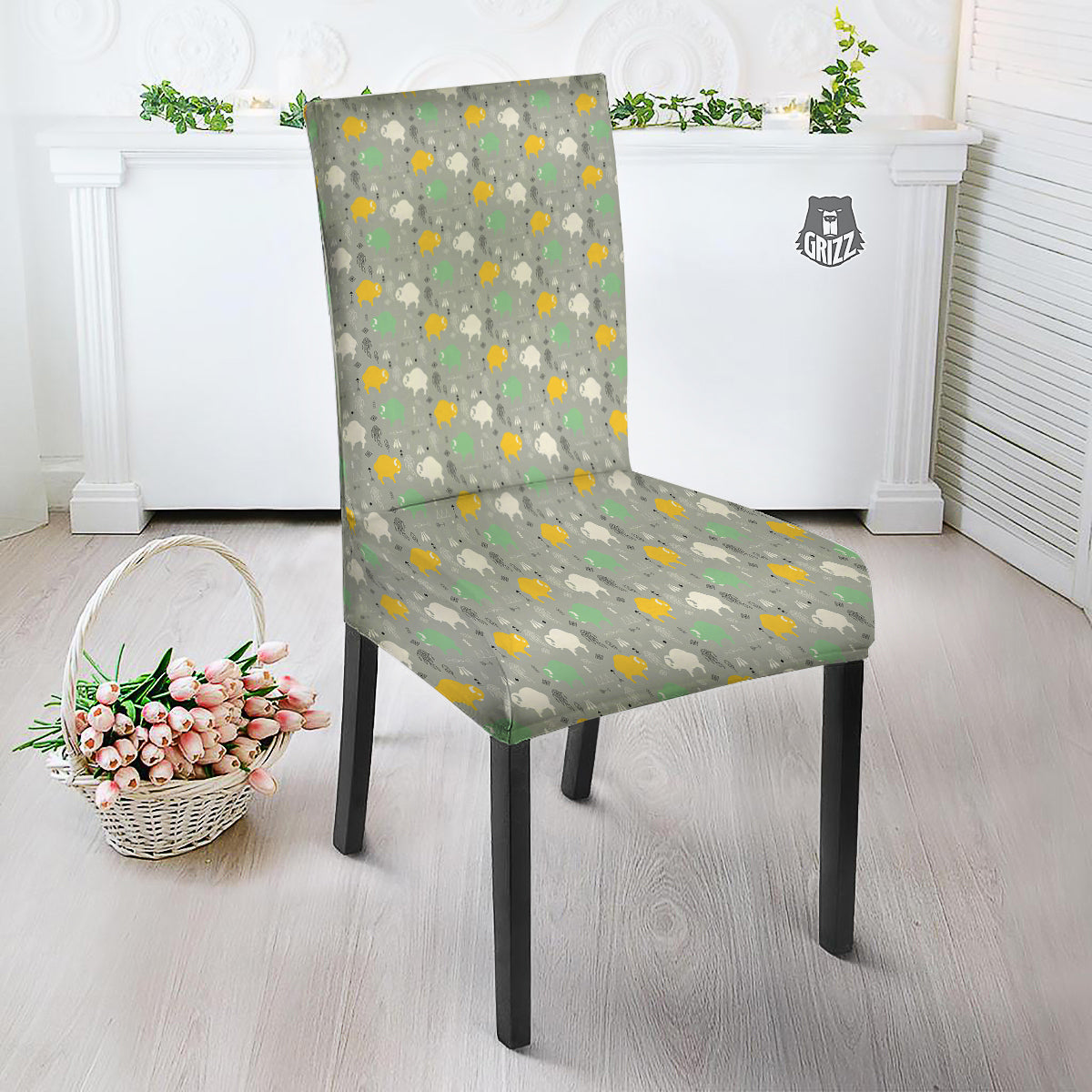 Aztec Bison Print Pattern Dining Chair Slipcover-grizzshop