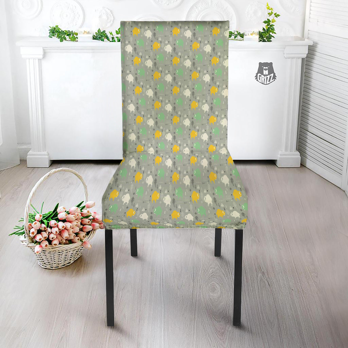 Aztec Bison Print Pattern Dining Chair Slipcover-grizzshop