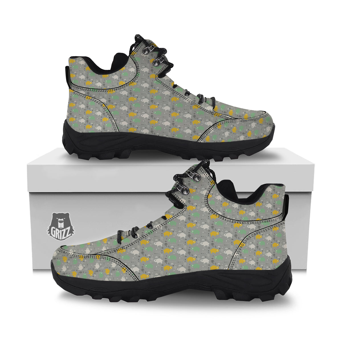 Aztec Bison Print Pattern Hiking Shoes-grizzshop