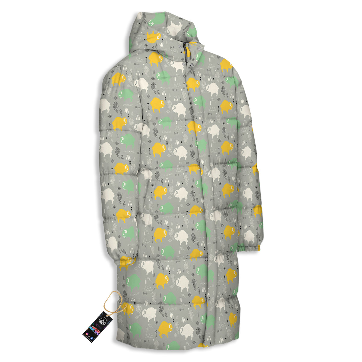 Aztec Bison Print Pattern Long Down Jacket-grizzshop