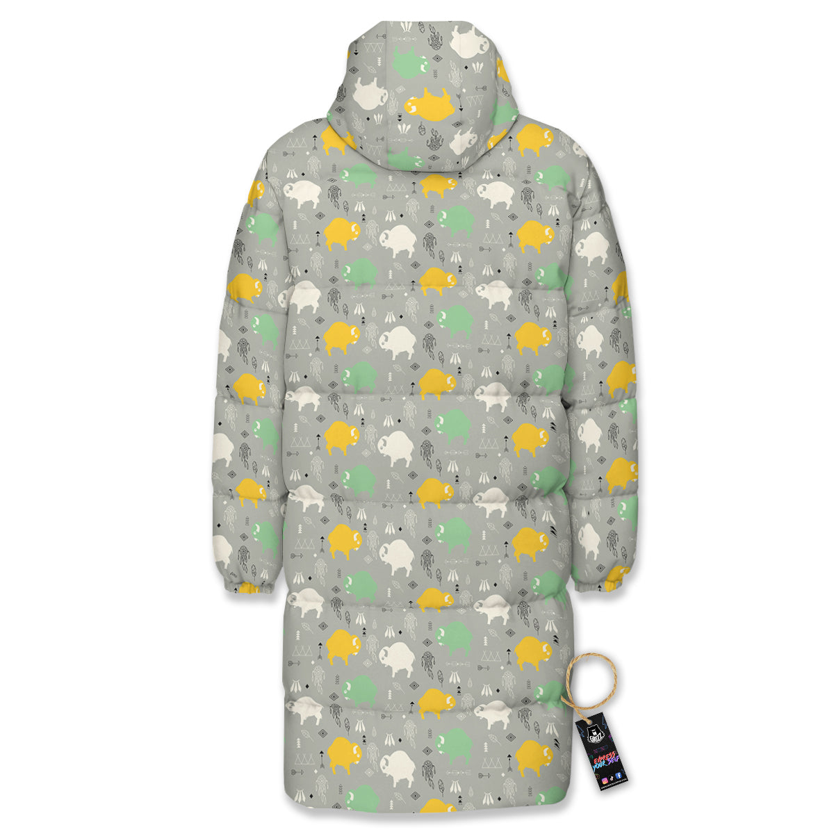 Aztec Bison Print Pattern Long Down Jacket-grizzshop