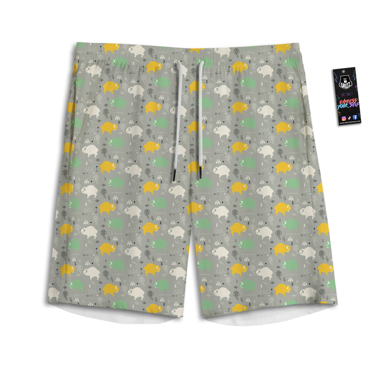 Aztec Bison Print Pattern Men's Athletic Shorts