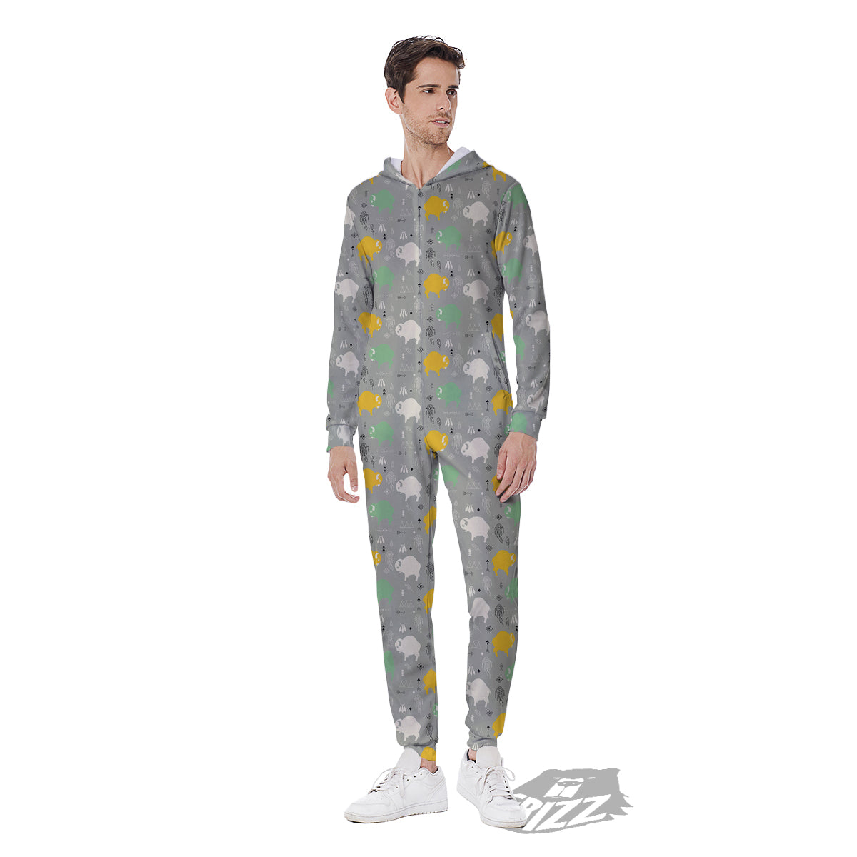 Aztec Bison Print Pattern Men's Jumpsuit-grizzshop