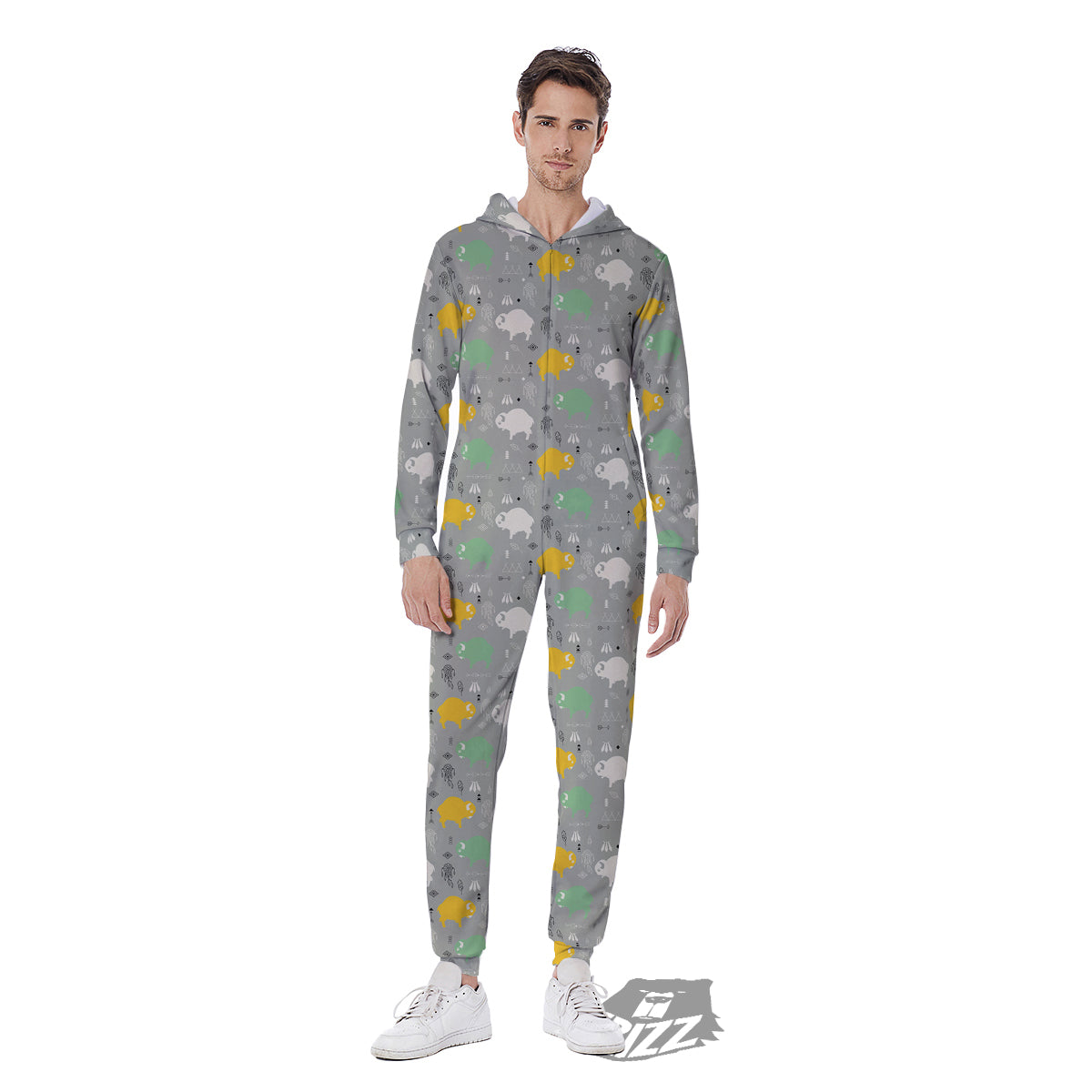 Aztec Bison Print Pattern Men's Jumpsuit-grizzshop