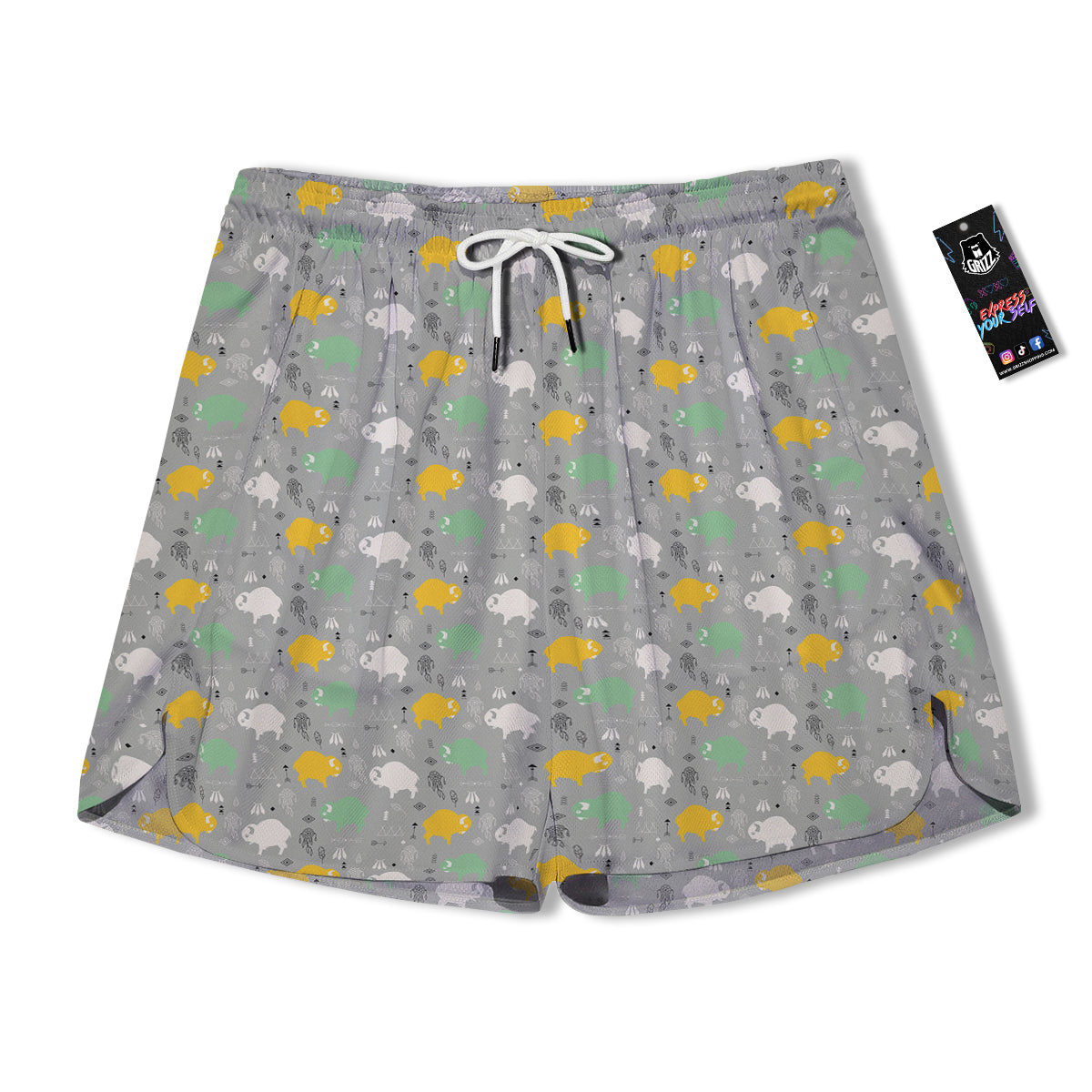 Aztec Bison Print Pattern Men's Running Shorts-grizzshop