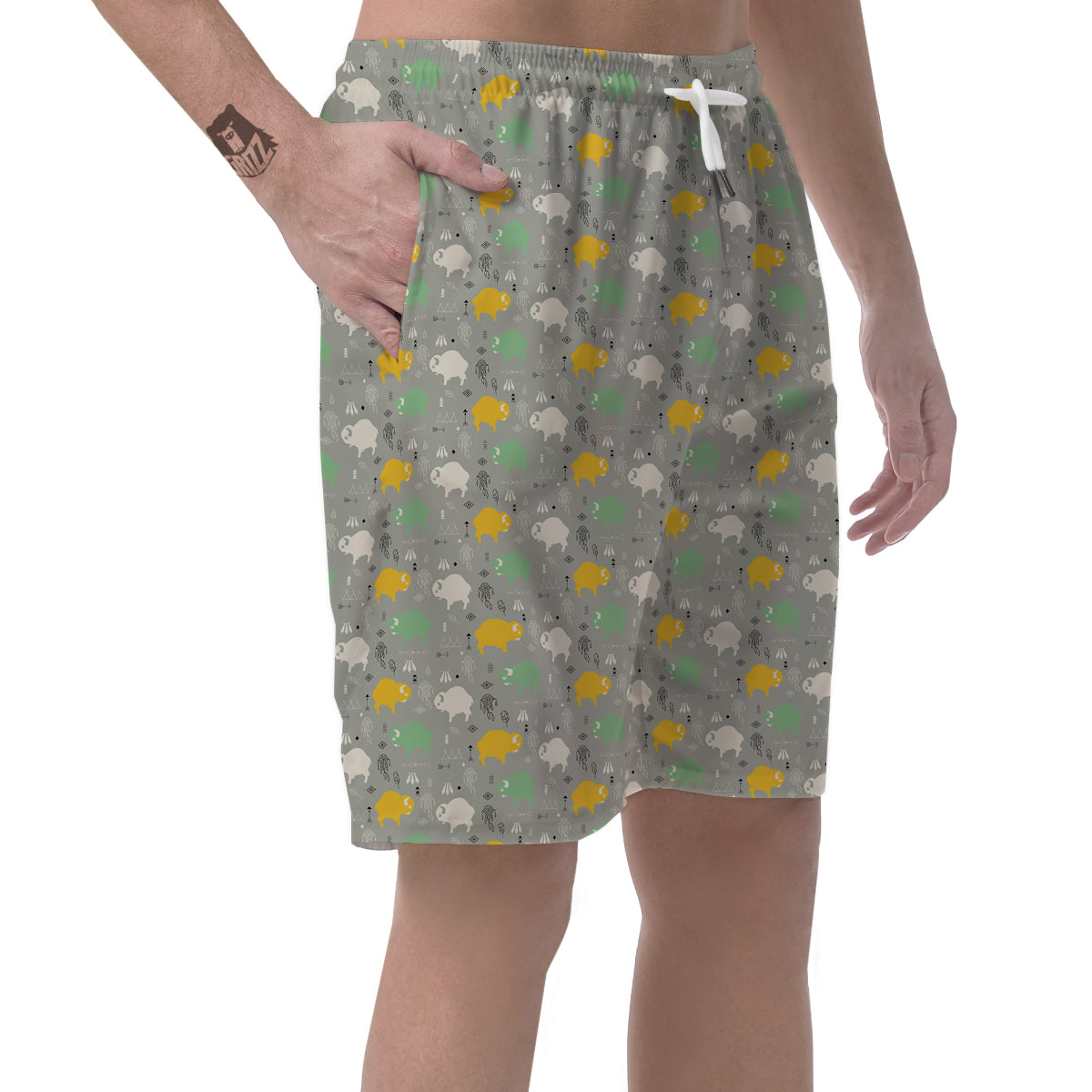 Aztec Bison Print Pattern Men's Shorts-grizzshop