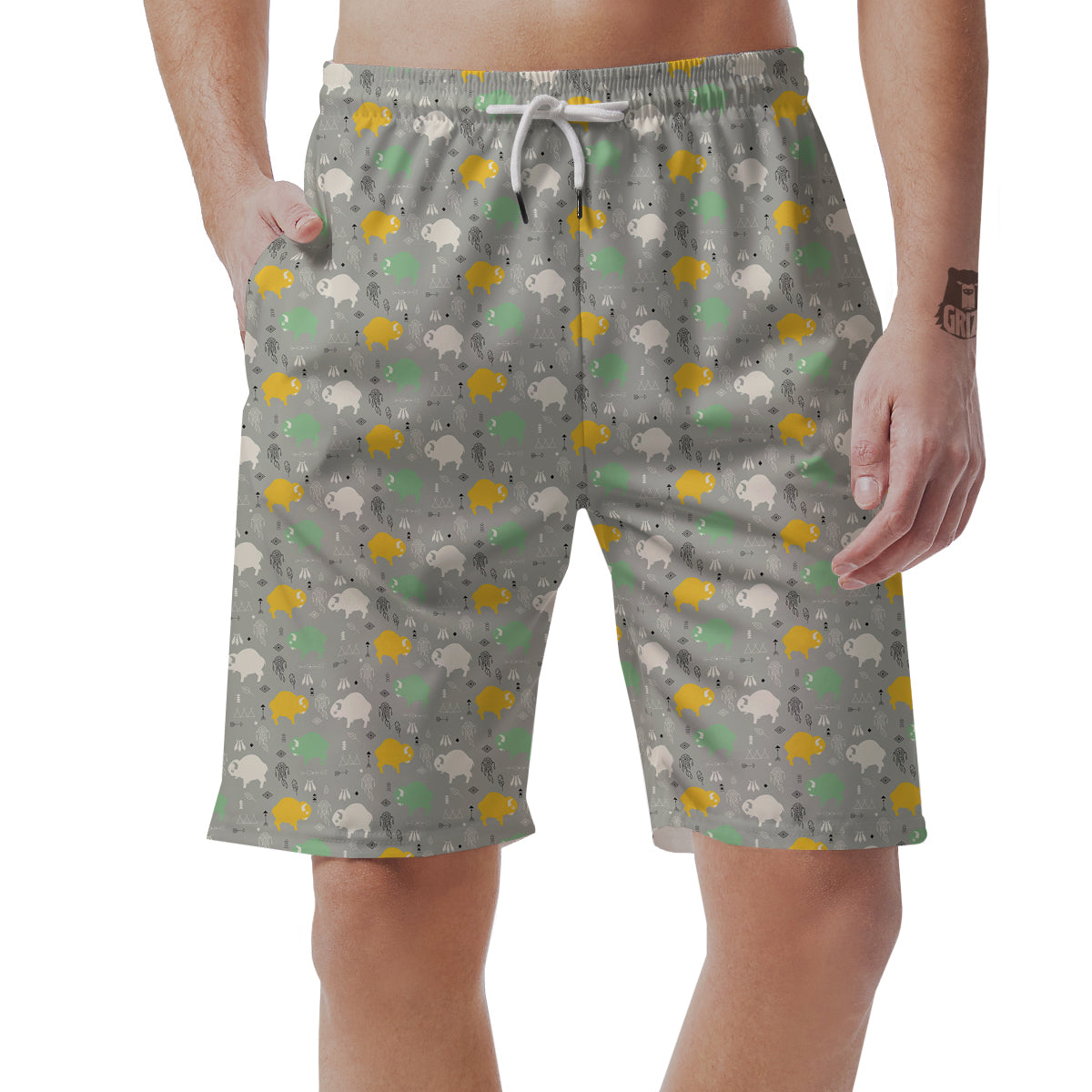 Aztec Bison Print Pattern Men's Shorts-grizzshop