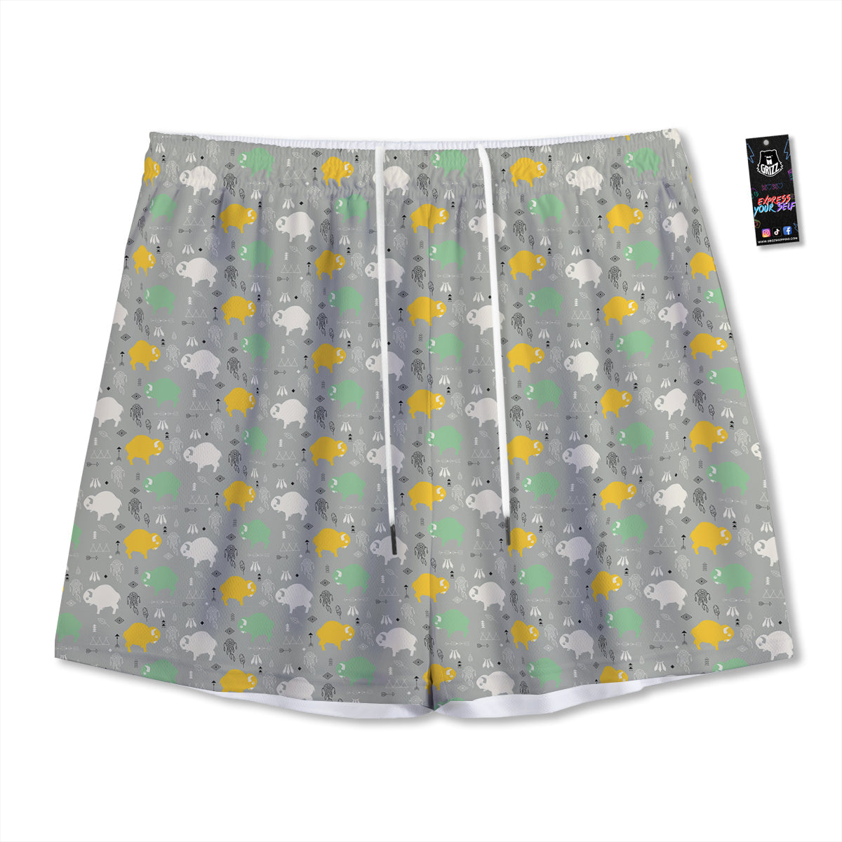 Calendar Geometric Zodiac Print Mesh Shorts