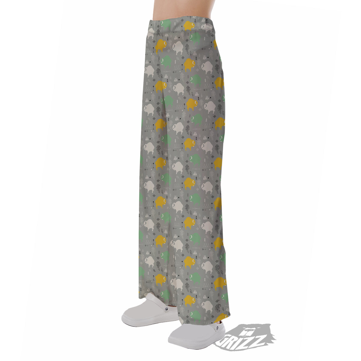Aztec Bison Print Pattern Pajama Pants-grizzshop