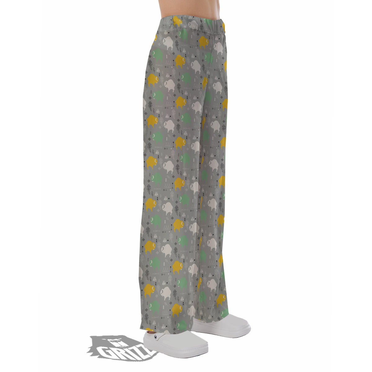 Aztec Bison Print Pattern Pajama Pants-grizzshop