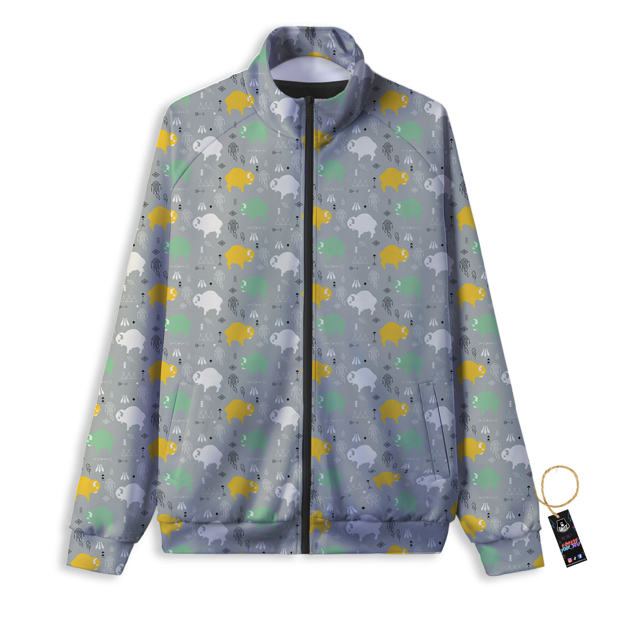 Aztec Bison Print Pattern Track Jacket-grizzshop