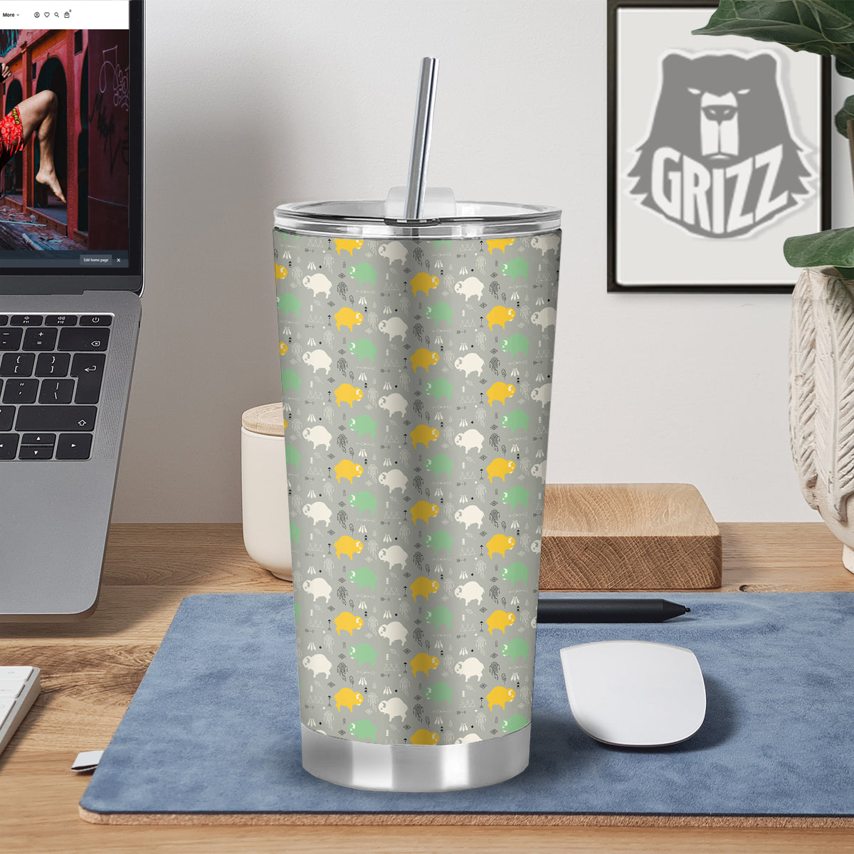 Aztec Bison Print Pattern Tumbler-grizzshop