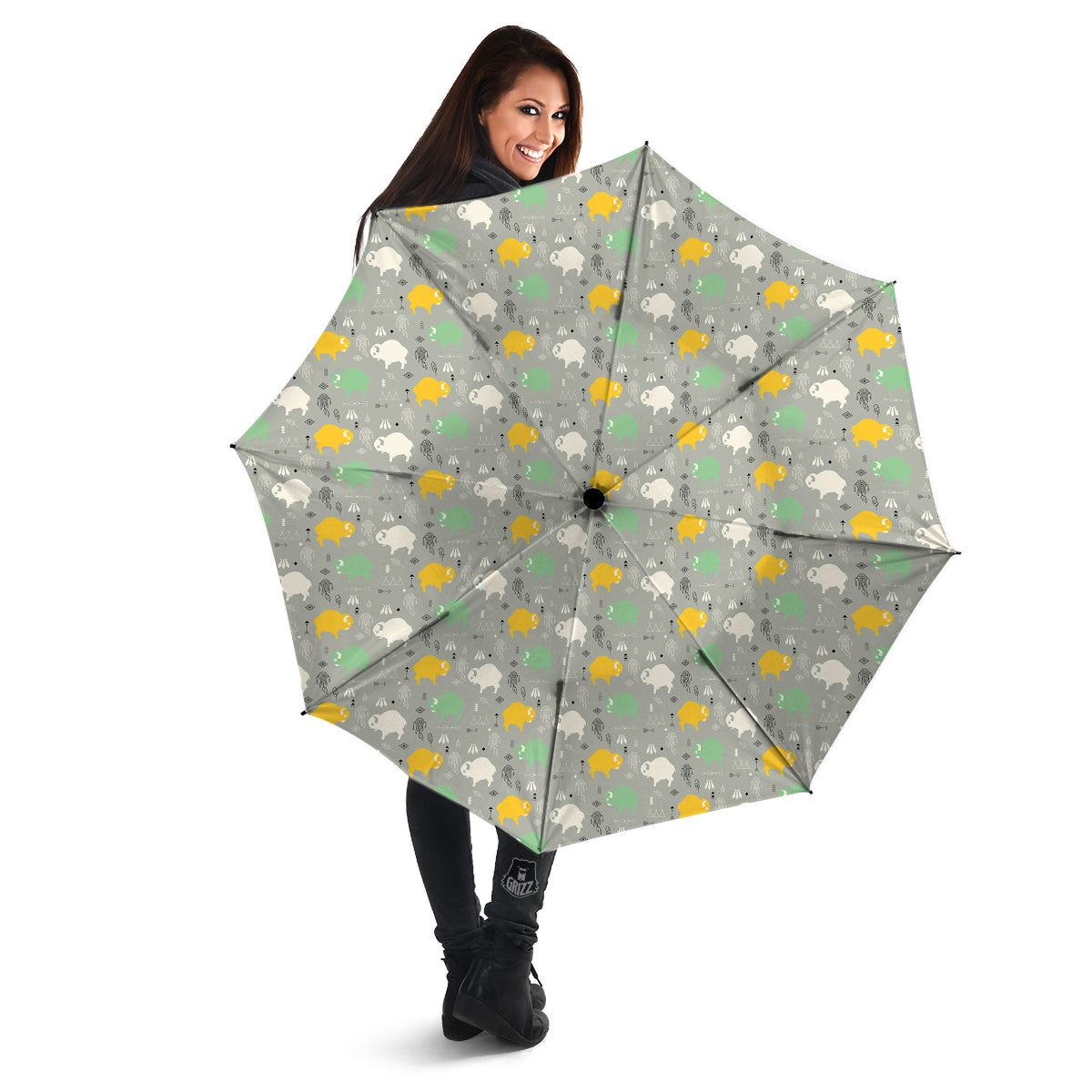 Aztec Bison Print Pattern Umbrella-grizzshop
