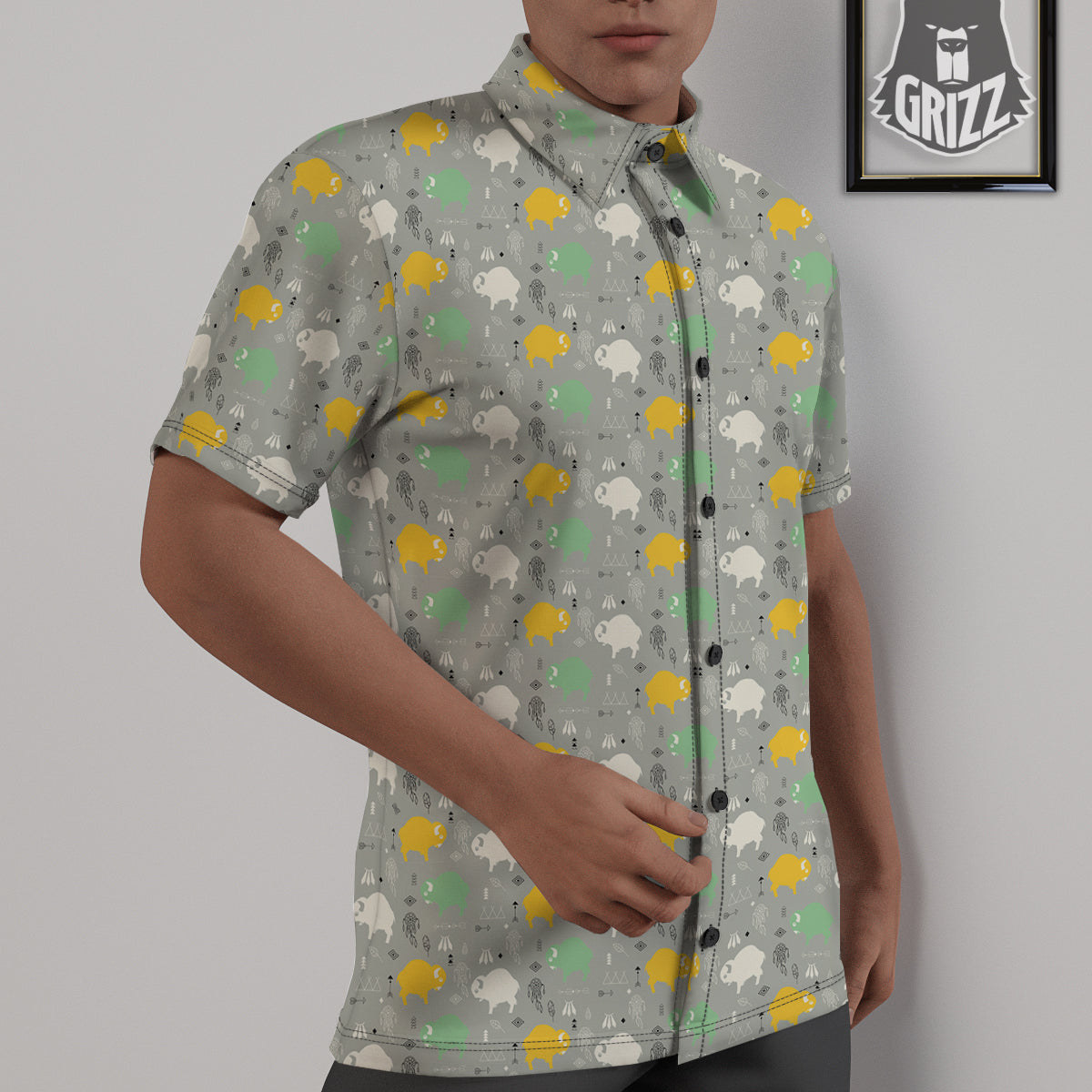 Aztec Bison Print Pattern Untucked Shirts-grizzshop