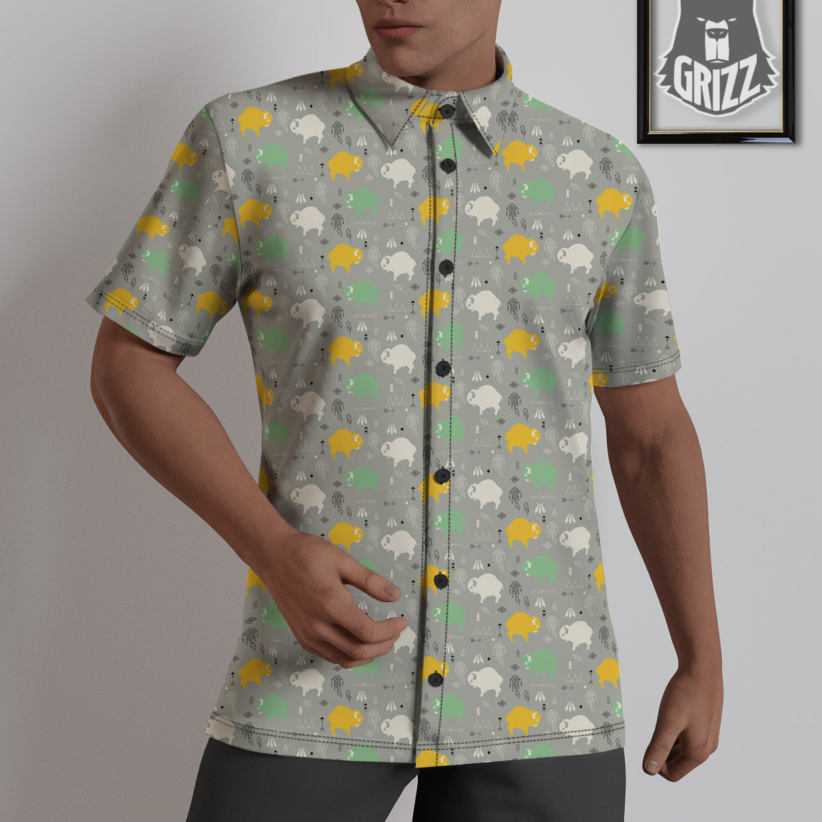 Aztec Bison Print Pattern Untucked Shirts-grizzshop