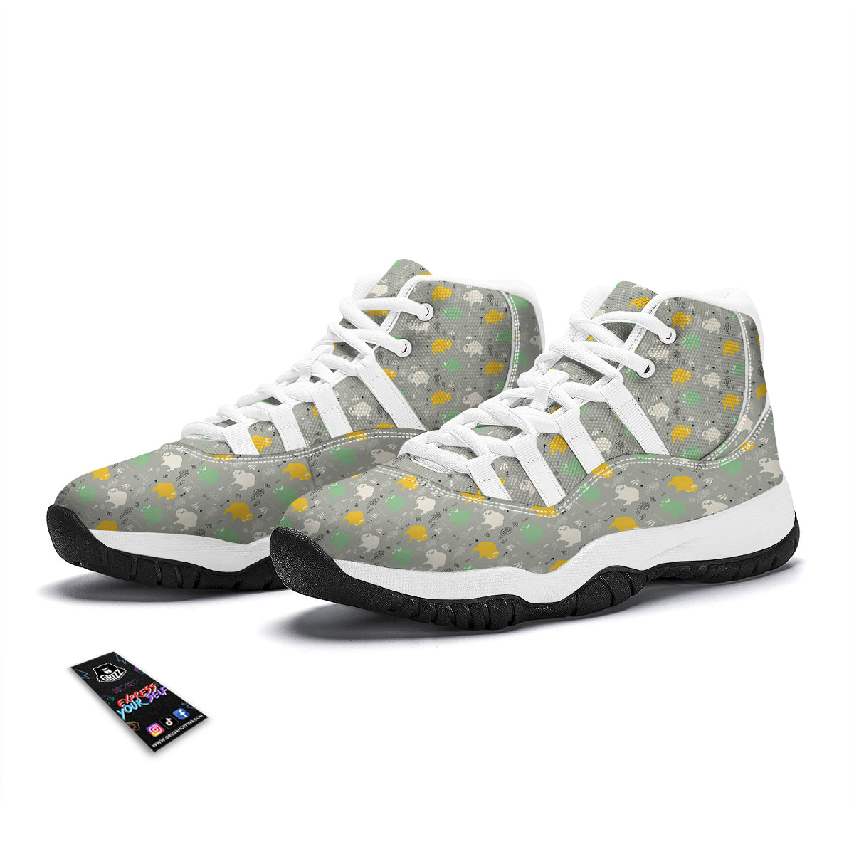 Aztec Bison Print Pattern White Bball Shoes-grizzshop