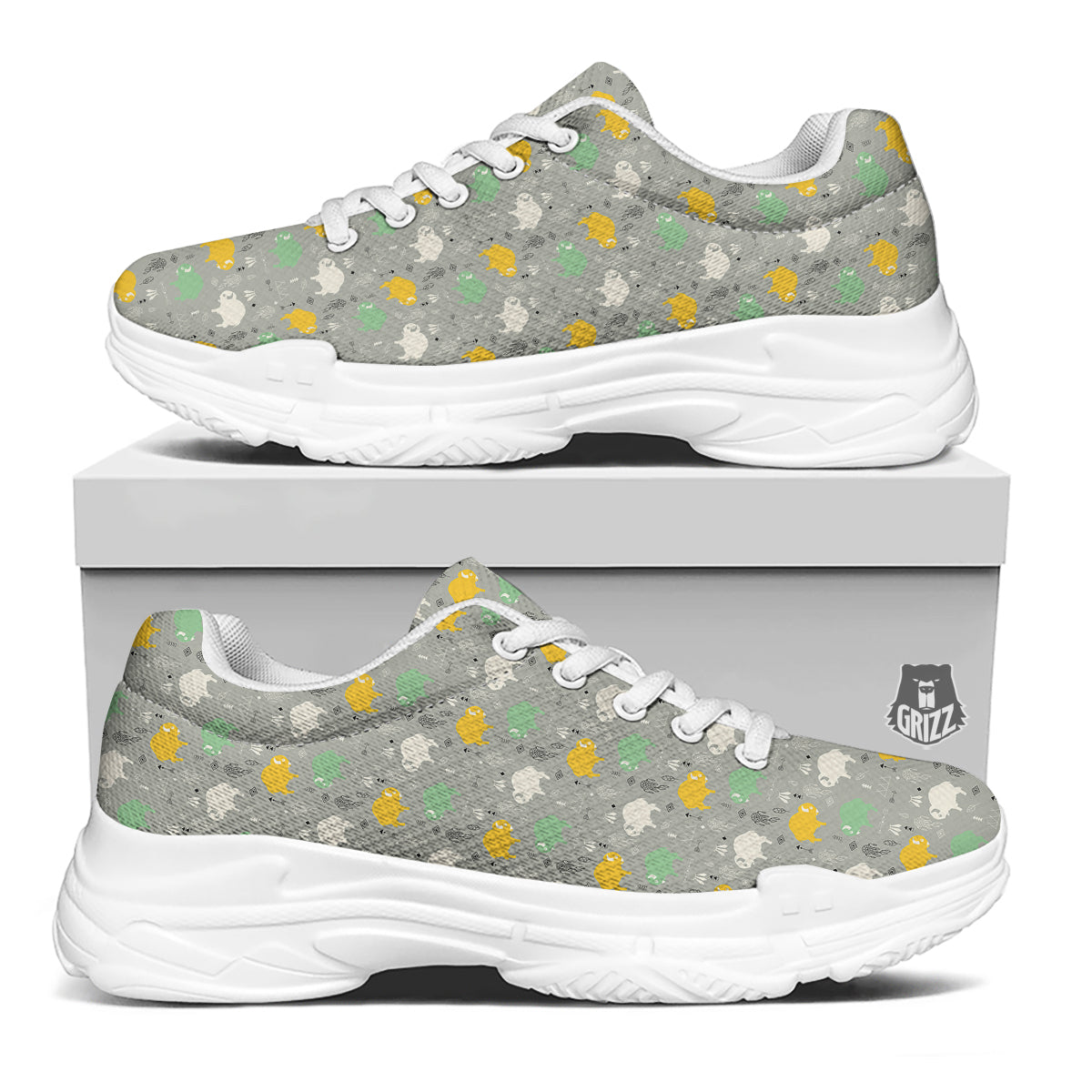 Aztec Bison Print Pattern White Chunky Shoes-grizzshop