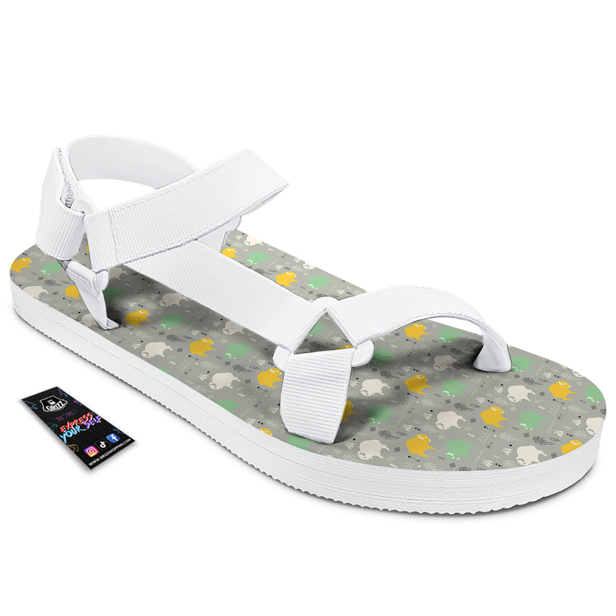 Aztec Bison Print Pattern White Open Toe Sandals-grizzshop