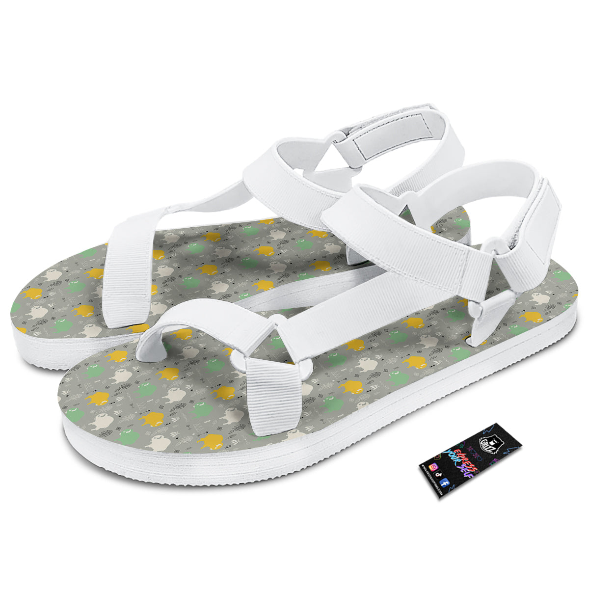 Aztec Bison Print Pattern White Open Toe Sandals-grizzshop