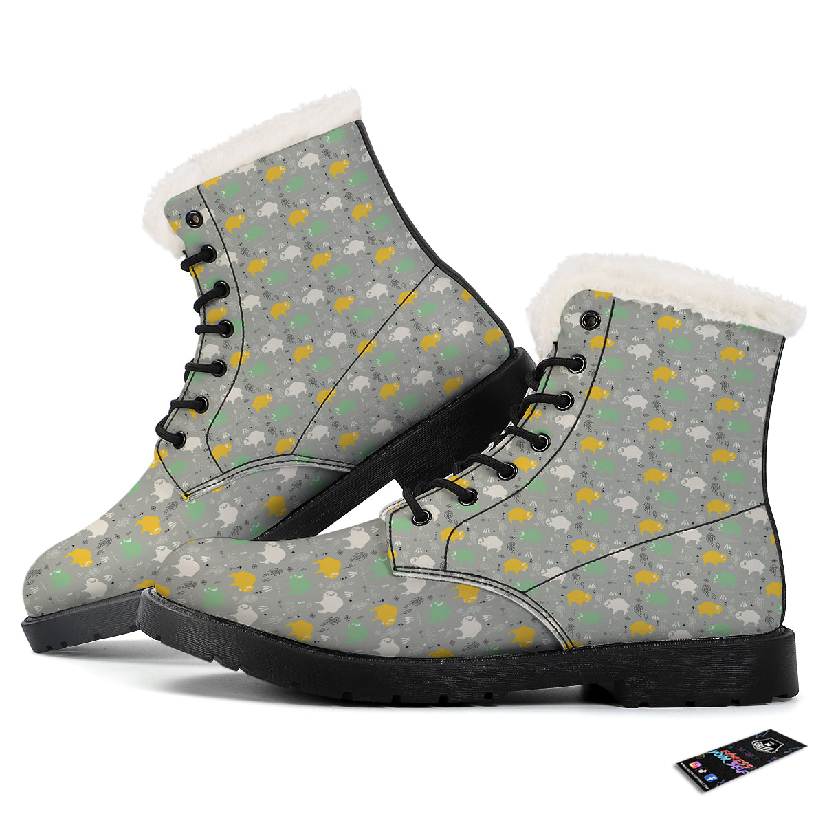 Aztec Bison Print Pattern Winter Boots-grizzshop