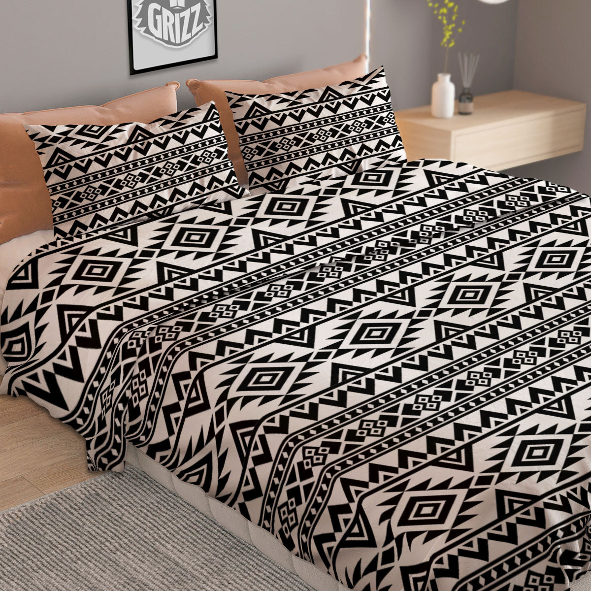 Aztec Black Ethnic Print Pattern Duvet Cover Bedding Set