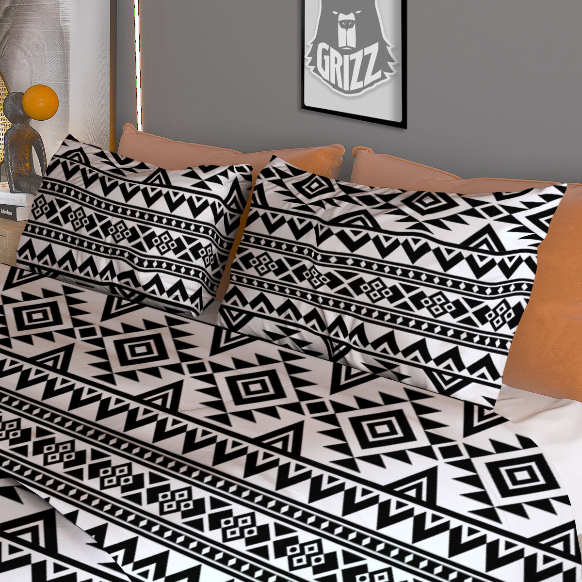 Aztec Black Ethnic Print Pattern Duvet Cover Bedding Set