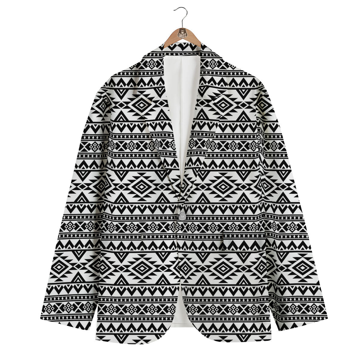 Aztec Black Ethnic Print Pattern Men's Blazer-grizzshop