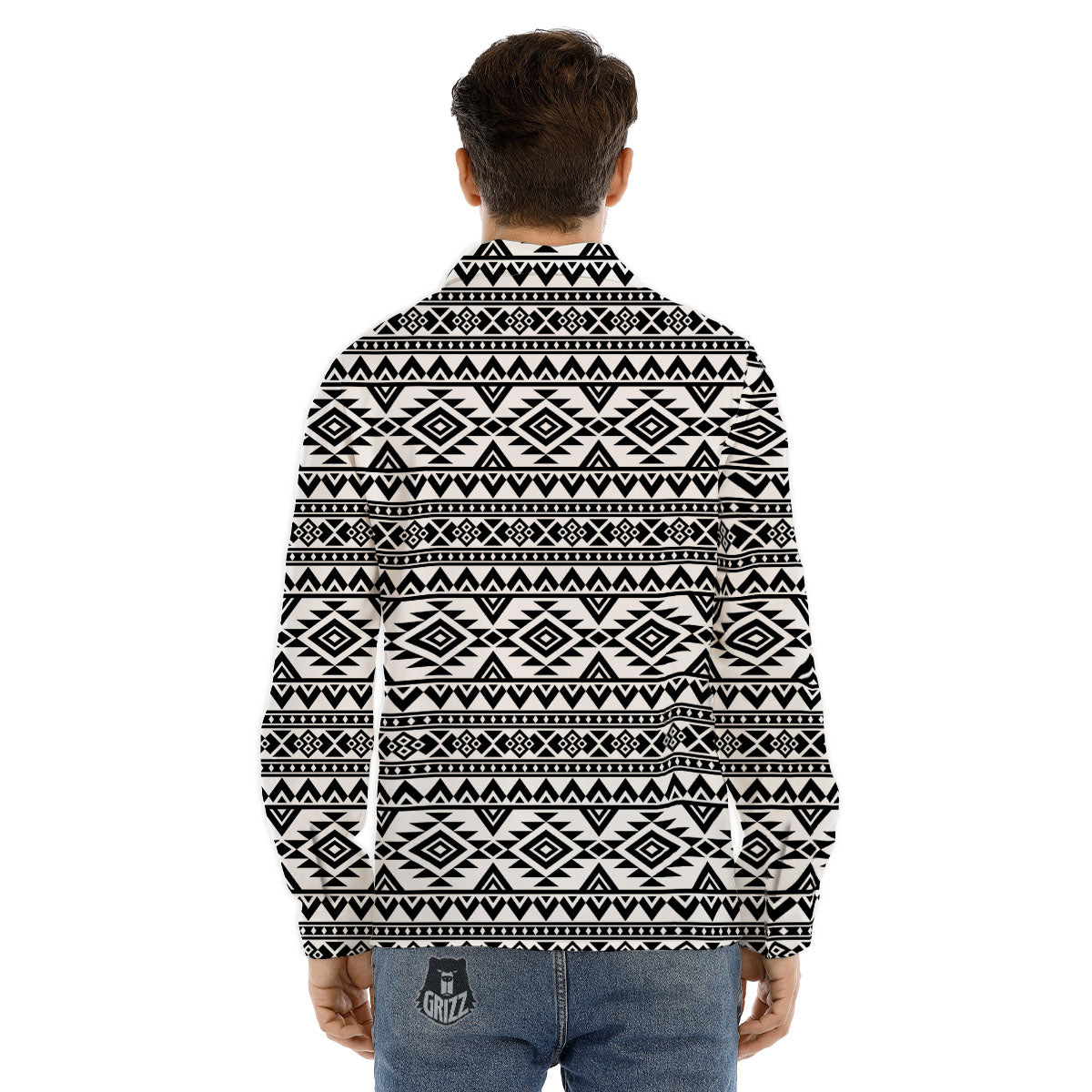 Aztec Black Ethnic Print Pattern Men's Dress Shirts-grizzshop