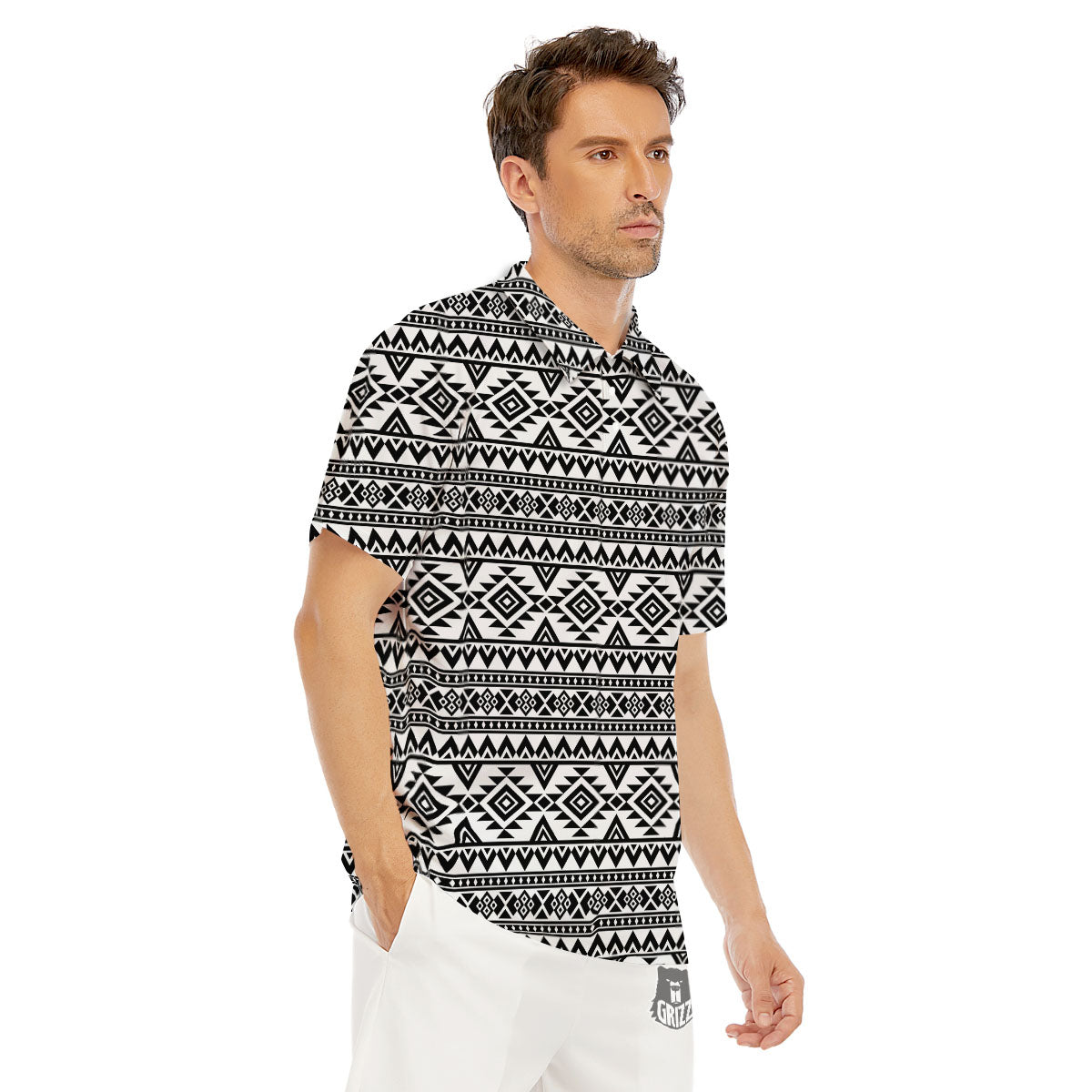 Aztec Black Ethnic Print Pattern Men's Golf Shirts-grizzshop