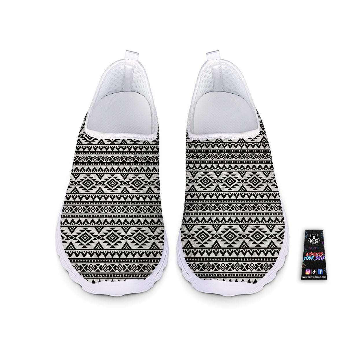 Aztec Black Ethnic Print Pattern Nurse Shoes-grizzshop