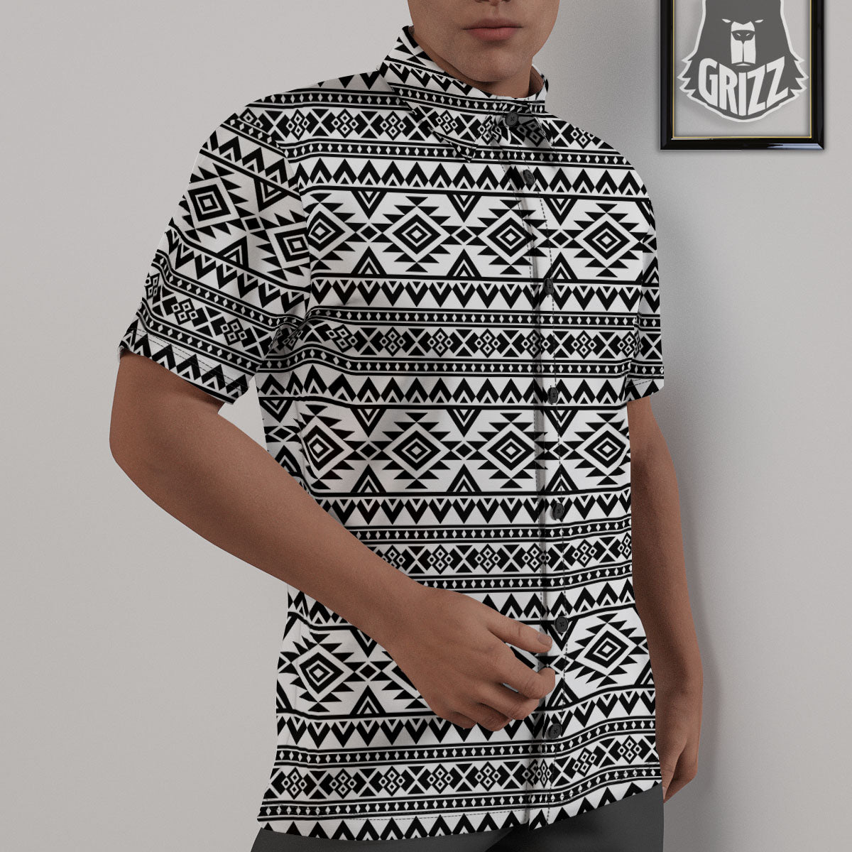 Aztec Black Ethnic Print Pattern Untucked Shirts-grizzshop