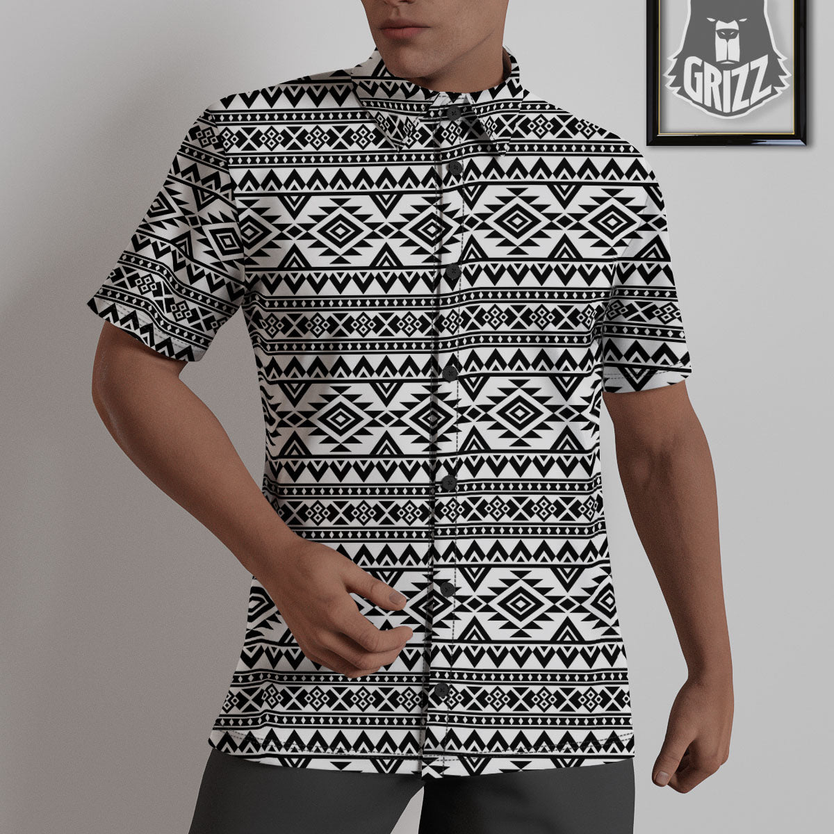 Aztec Black Ethnic Print Pattern Untucked Shirts-grizzshop