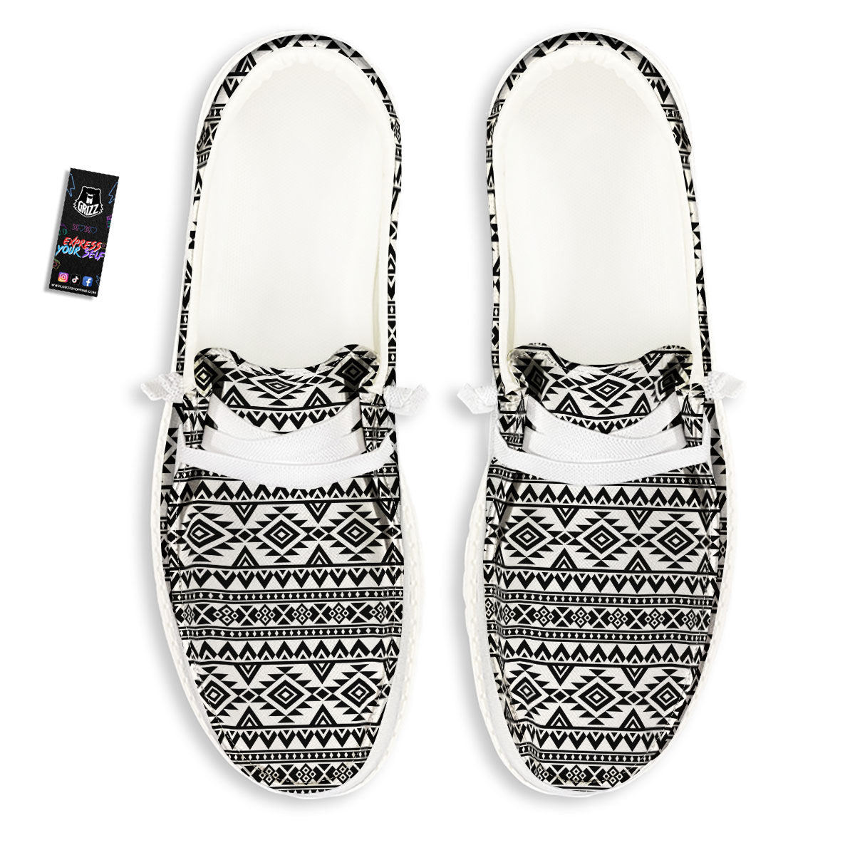 Aztec Black Ethnic Print Pattern White Loafers-grizzshop