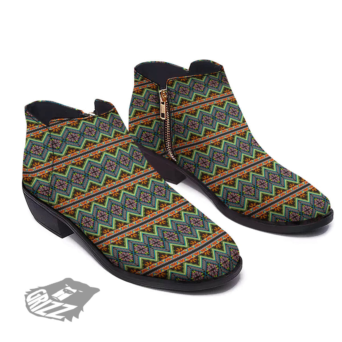 Aztec Boho Tribal Print Pattern Ankle Boots-grizzshop