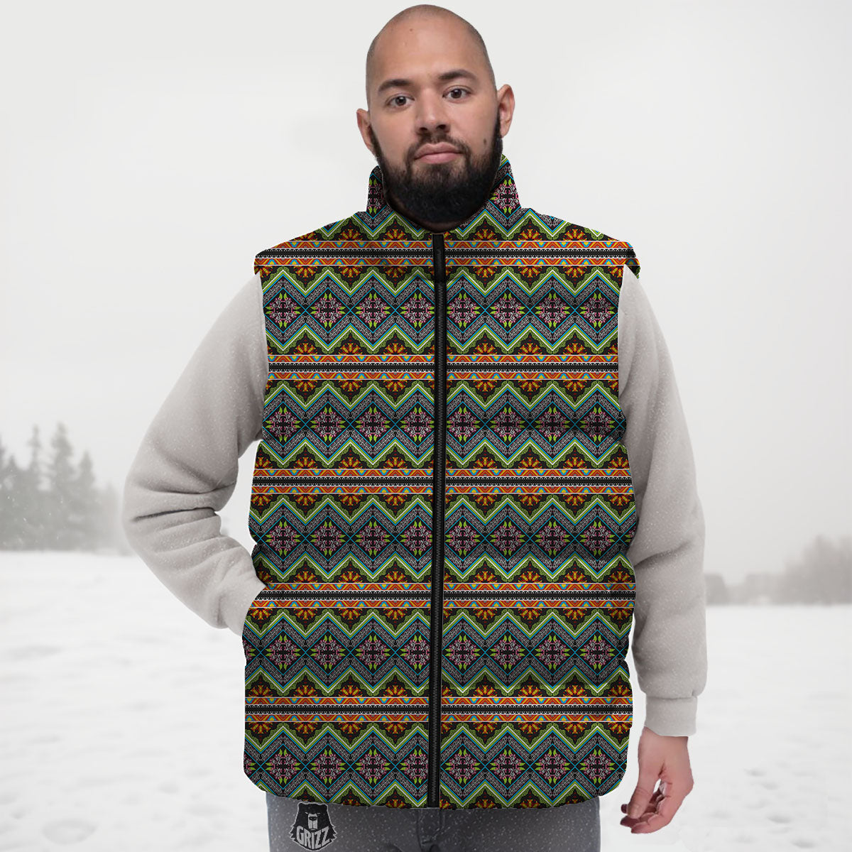 Aztec Boho Tribal Print Pattern Down Vest