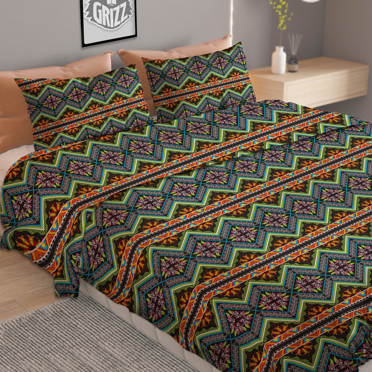Argyle Red And Green Print Pattern Duvet Cover Bedding Set