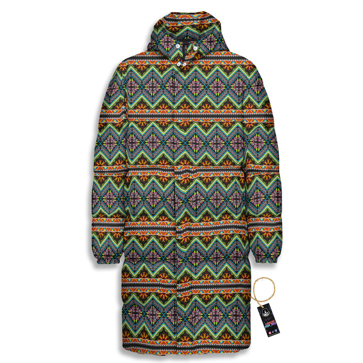 Aztec Boho Tribal Print Pattern Long Down Jacket-grizzshop