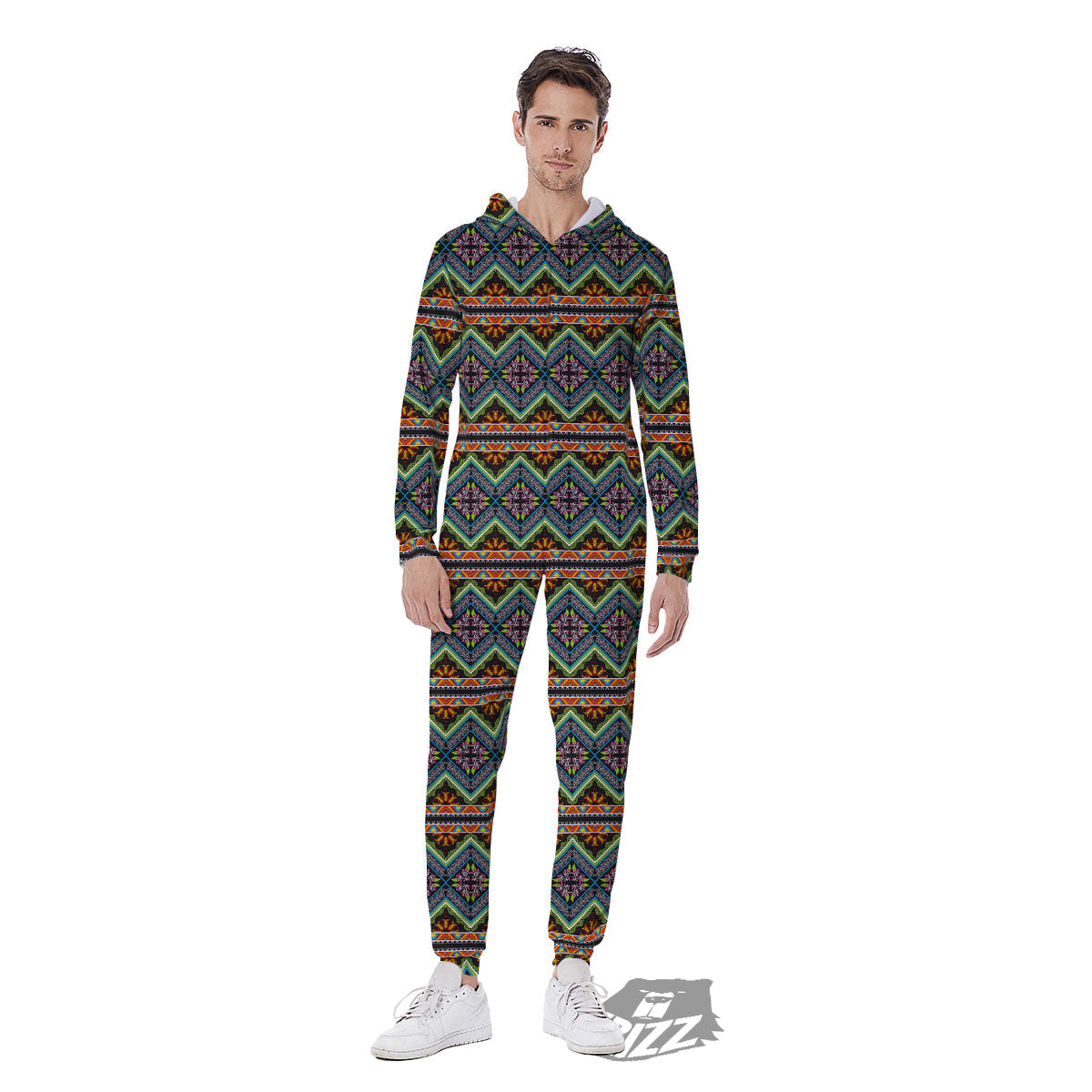 Aztec Boho Tribal Print Pattern Men's Jumpsuit-grizzshop