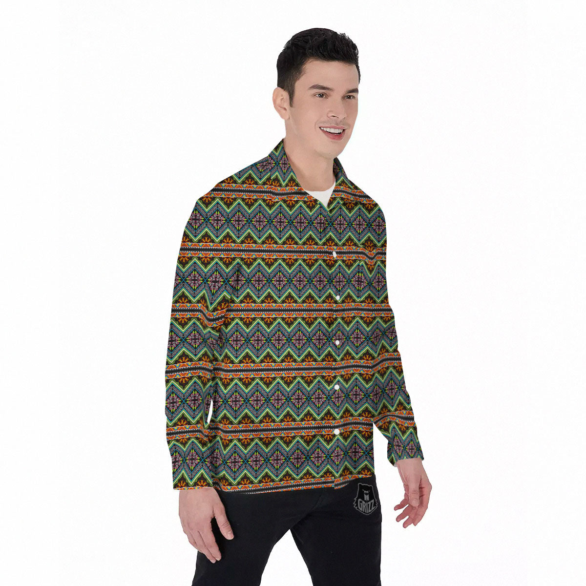 Aztec Boho Tribal Print Pattern Men's Long Sleeve Shirts-grizzshop