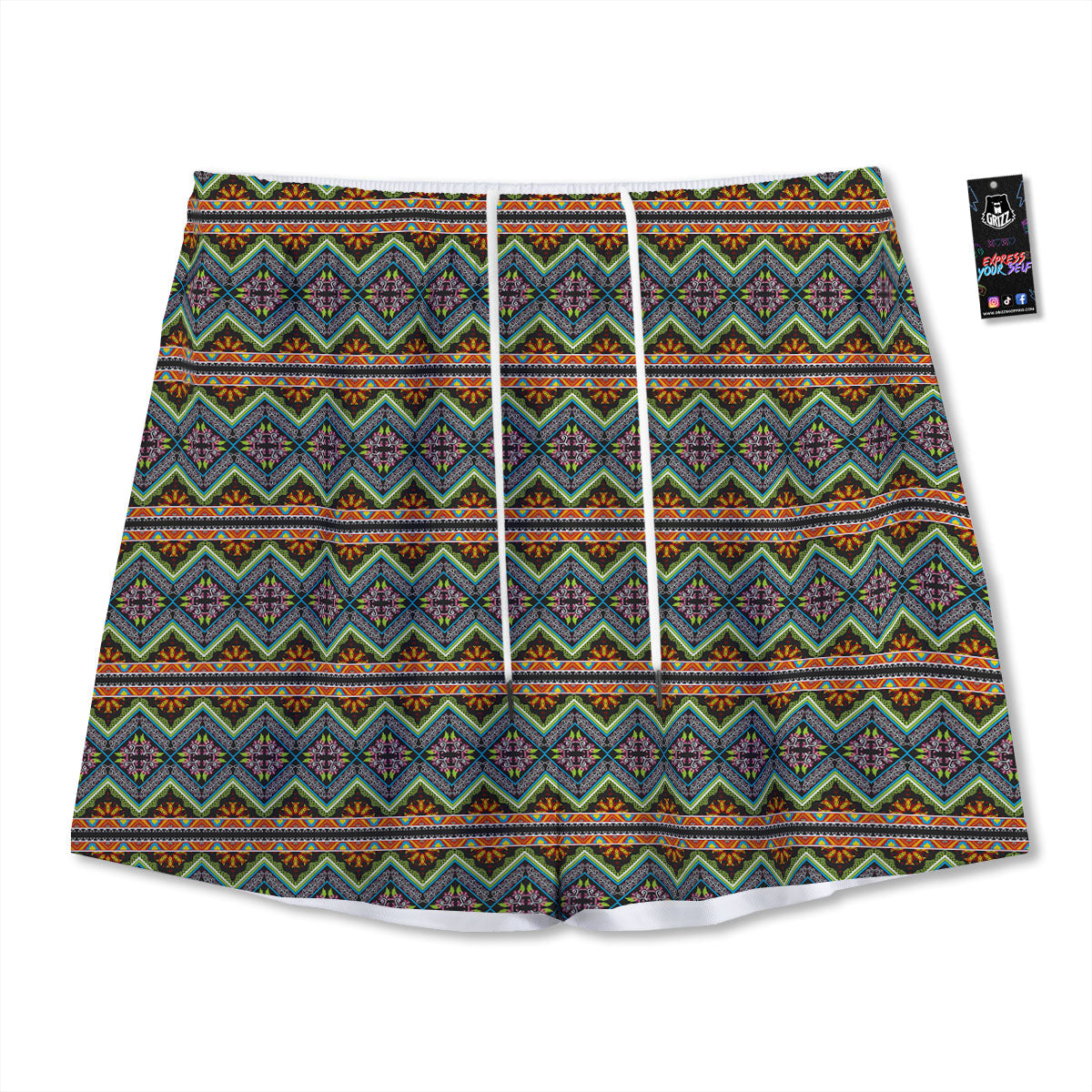 Argyle Red And Green Print Pattern Mesh Shorts