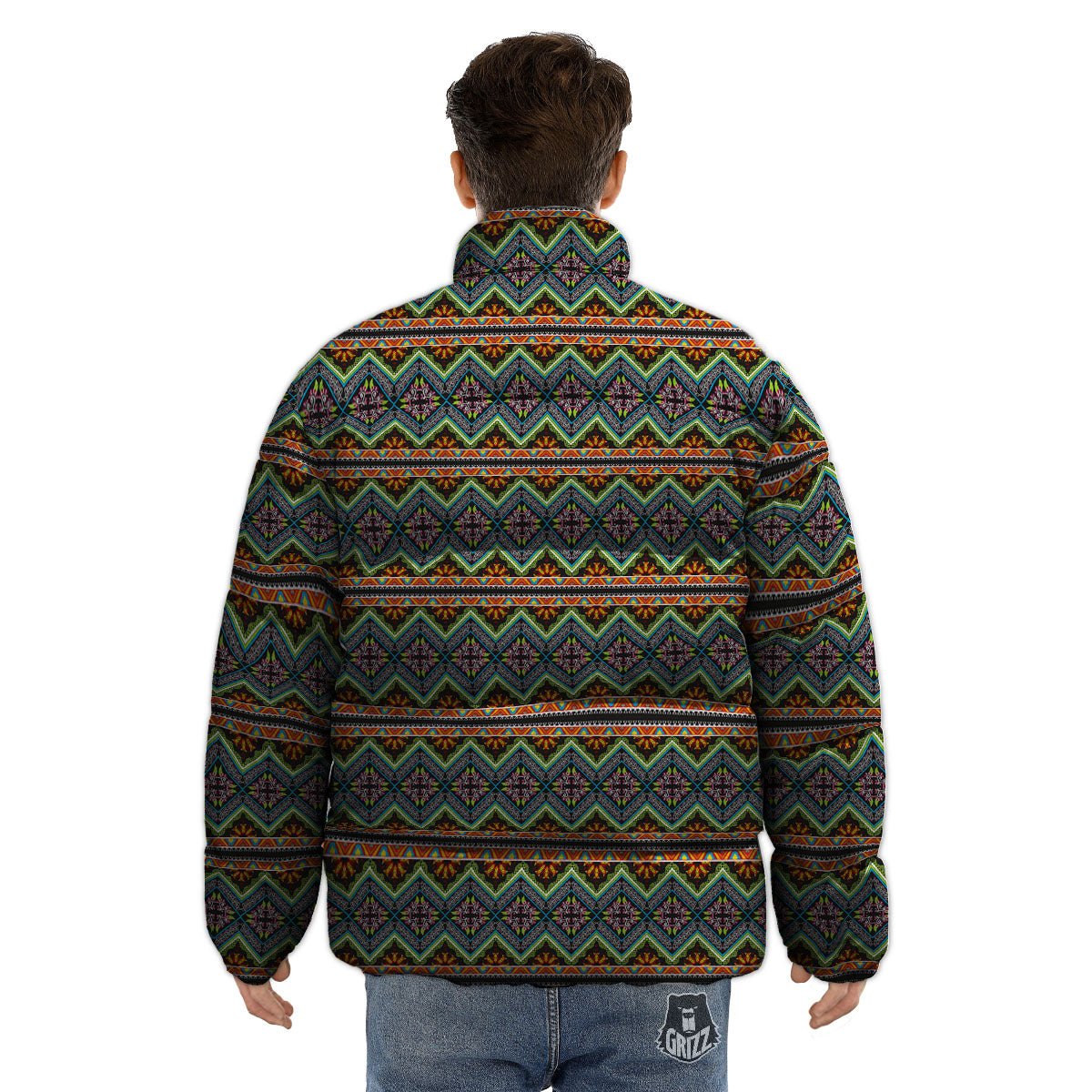 Aztec Boho Tribal Print Pattern Puffer Jacket-grizzshop