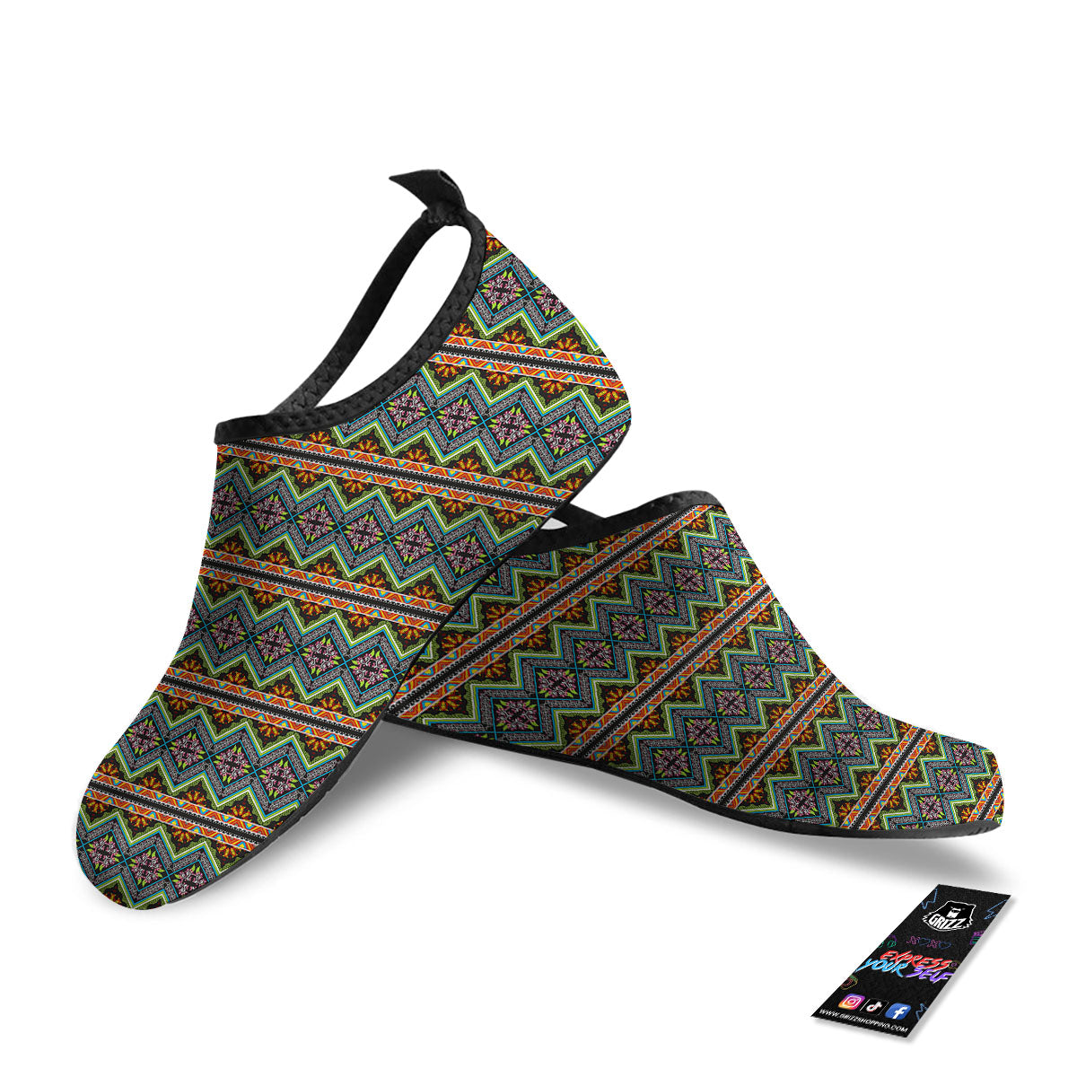 Aztec Boho Tribal Print Pattern Water Shoes-grizzshop
